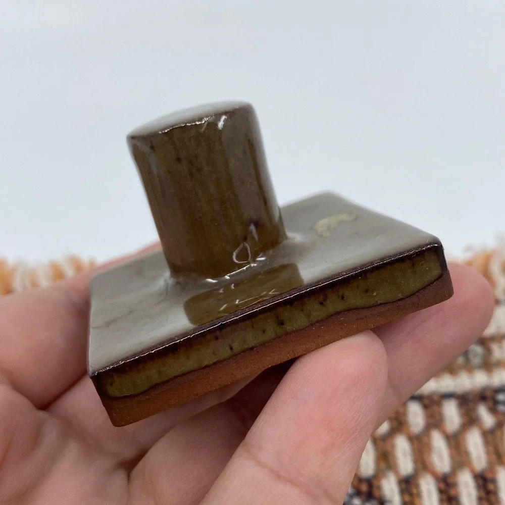 Rycraft Square Rare Brown Handle Terracotta Clay Glazed Shortbread Cookie Stamp